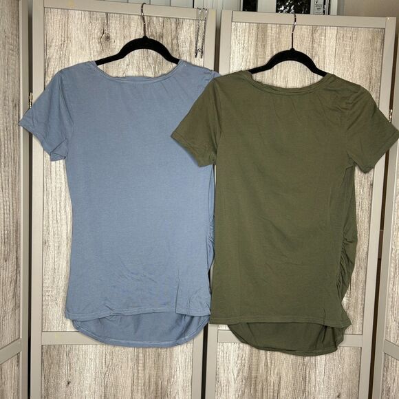 Lot of 2 Pact T Shirts Organic Cotton Small Cinched Short Sleeves Blue and Green - Picture 5 of 5